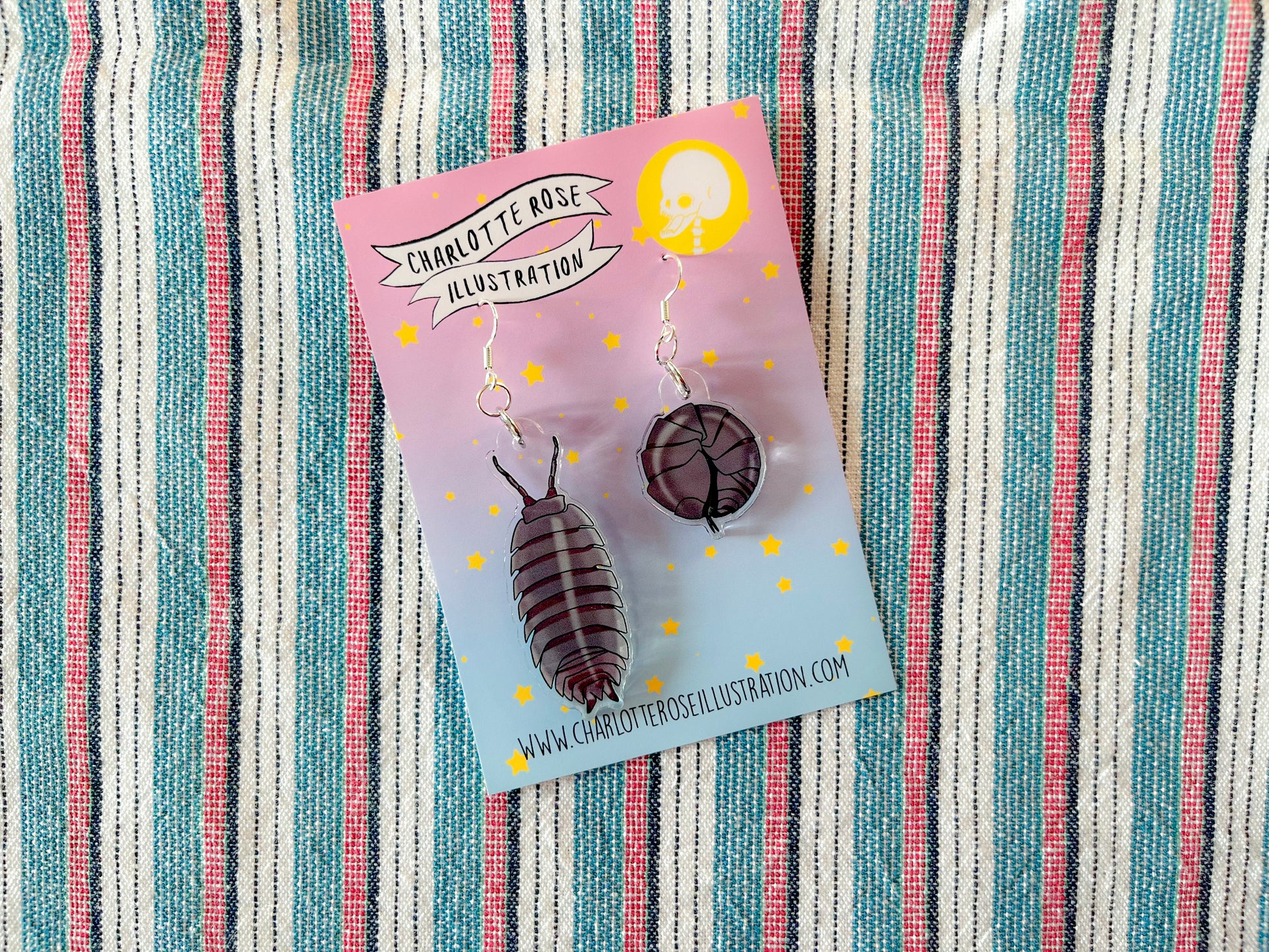 original pill bug Armadillidiidae crustacean odd earrings by charlotte rose