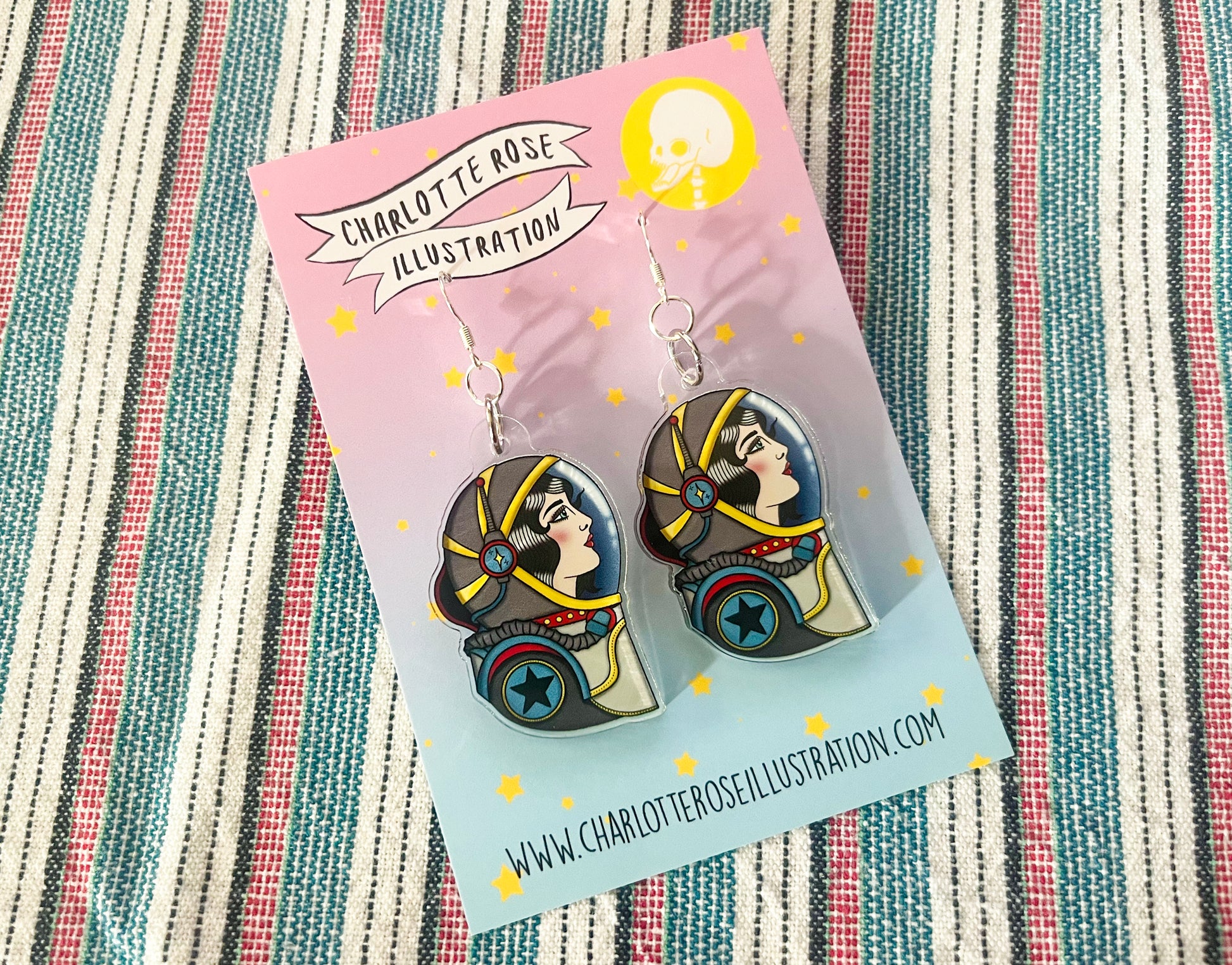 original female astronaut lady head earrings by charlotte rose