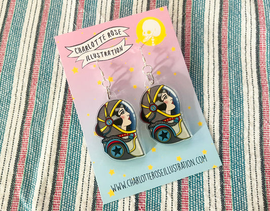 original female astronaut lady head earrings by charlotte rose