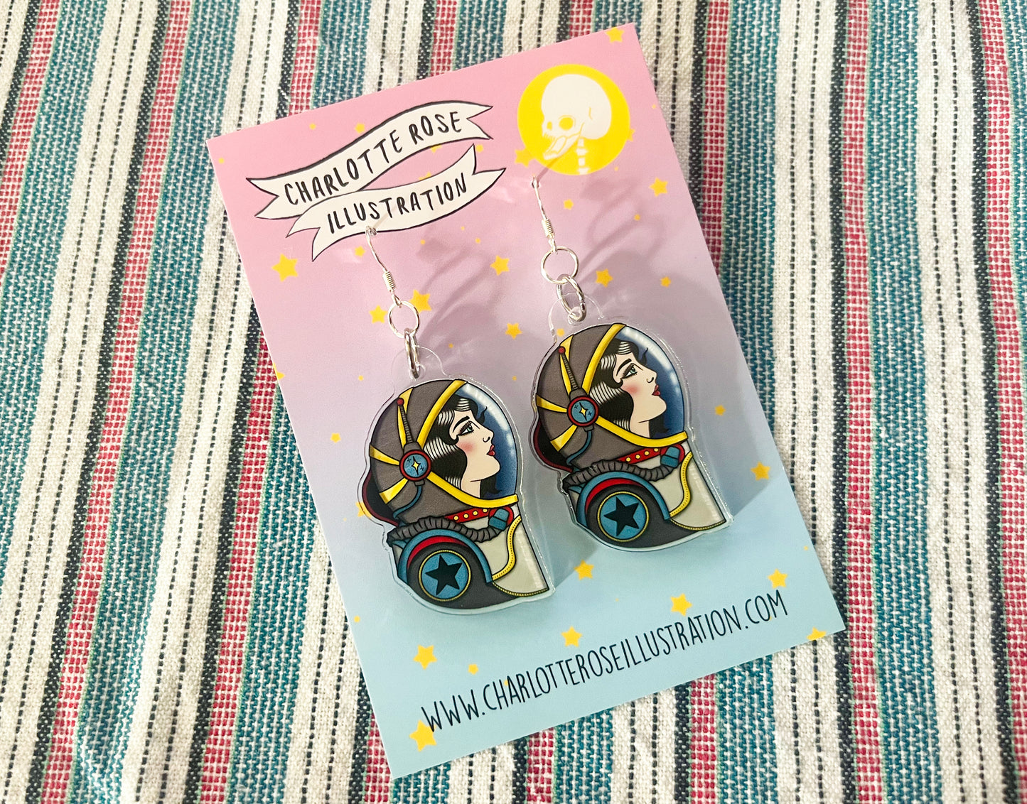 original female astronaut lady head earrings by charlotte rose