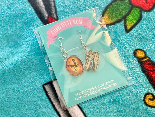 Original earrings  in skull and amber by Charlotte Rose