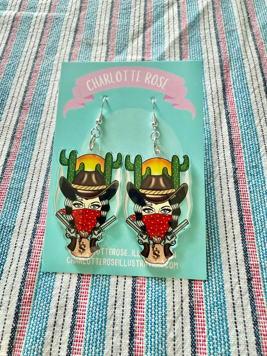 Cowgirl Outlaw Earrings - Western Sterling Silver Drop Earrings | Boho Jewelry