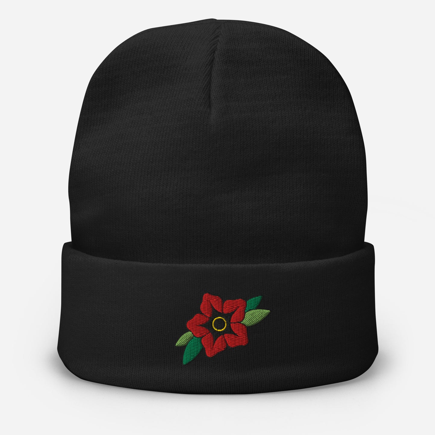 original traditional flower tattoo embroidered beanie hat by charlotte rose