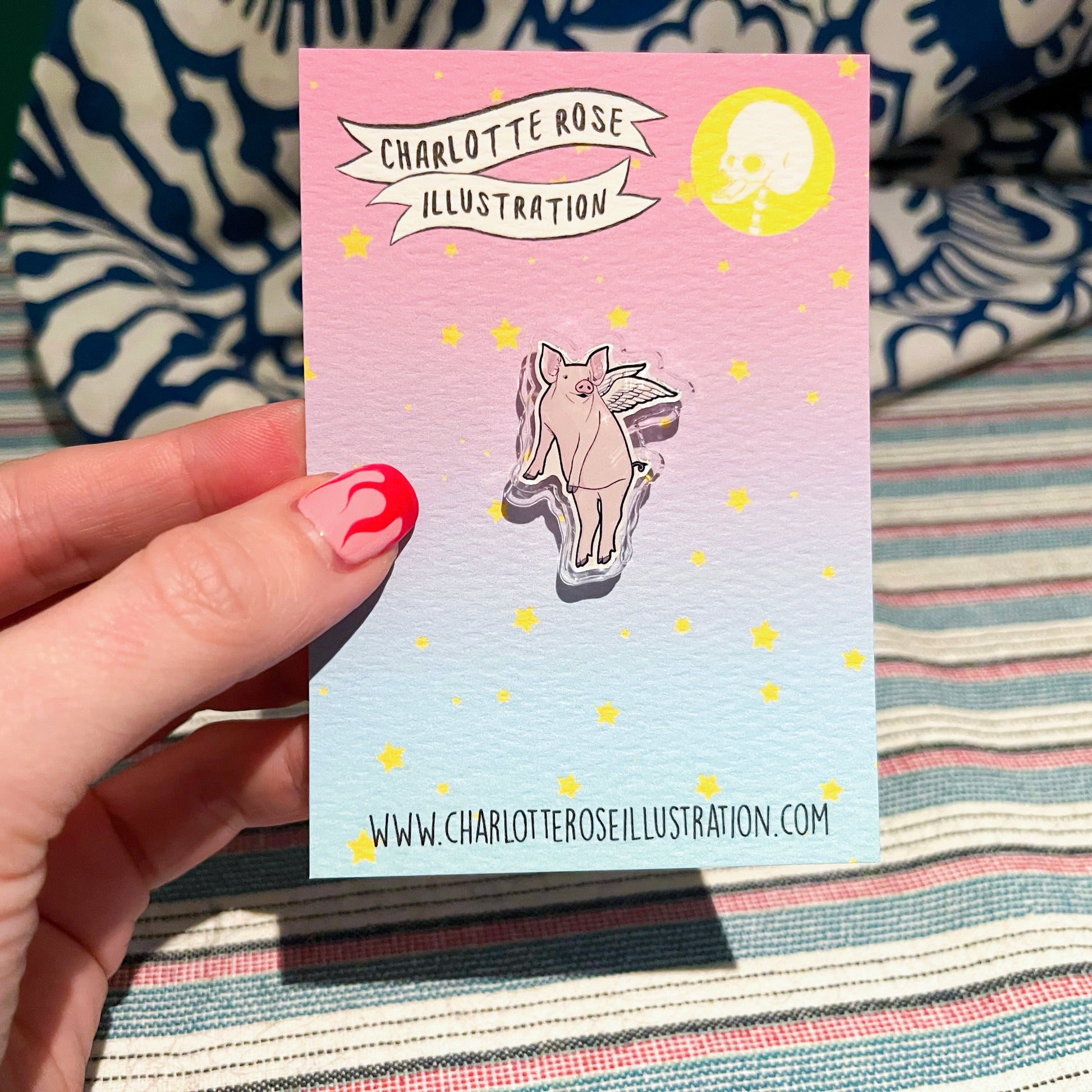 original flying pig pin badge by charlotte rose