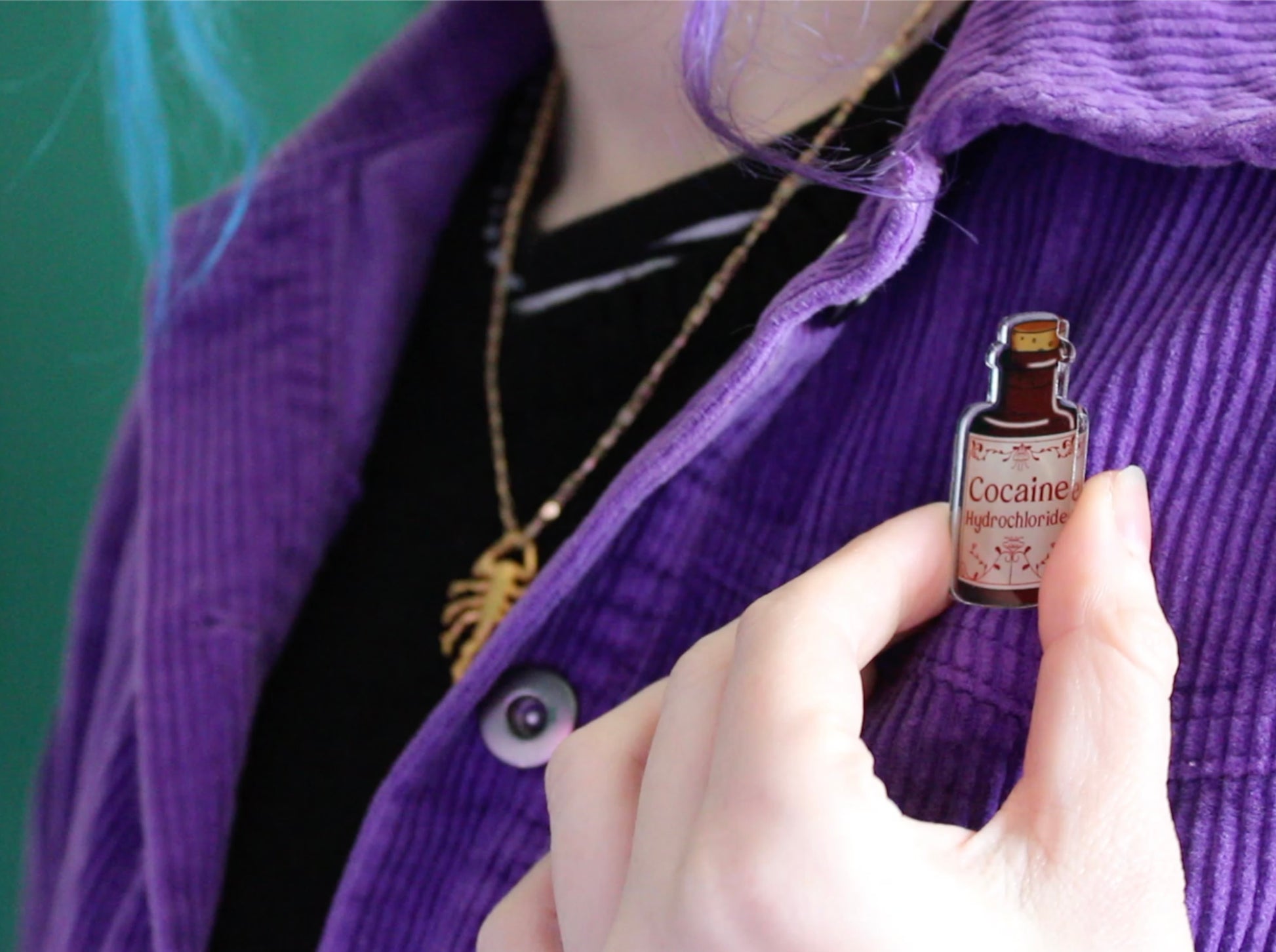 original cocaine vintage medicine bottle pin badge from charlotte rose