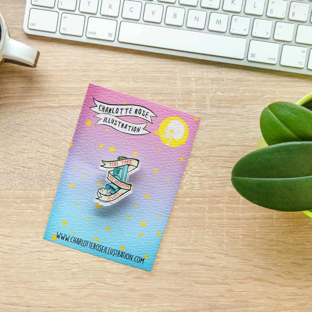 original asthma inhaler pin badge from charlotte rose