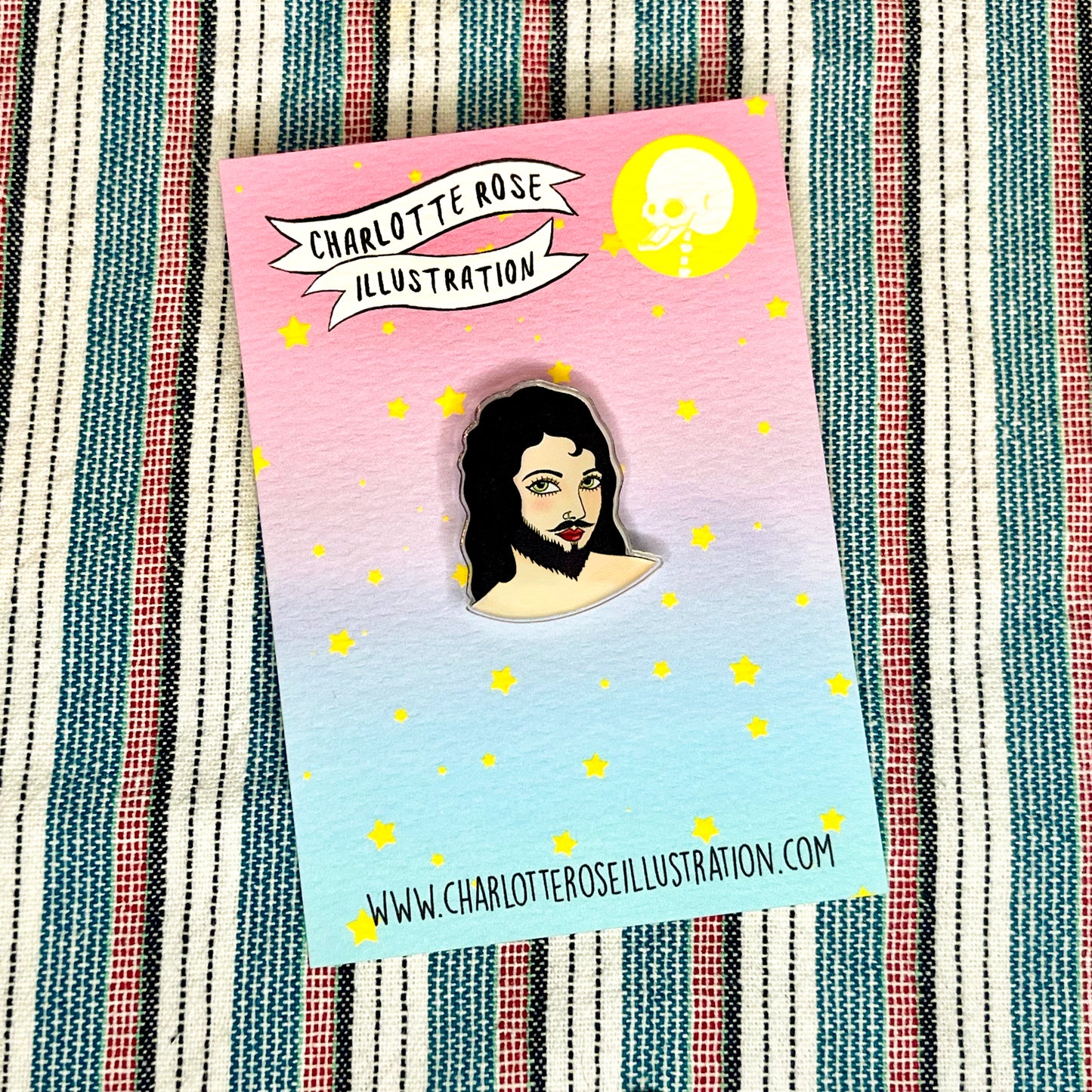 original bearded lady head pin badge from charlotte rose