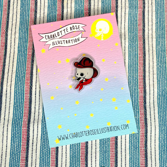 original cowboy skull tattoo design pin badge from charlotte rose