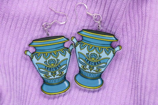 original blue and gold decorative leech vase earrings from charlotte rose