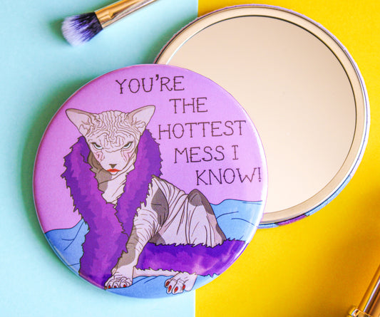 original sphynx cat hot mess pocket mirror from charlotte rose
