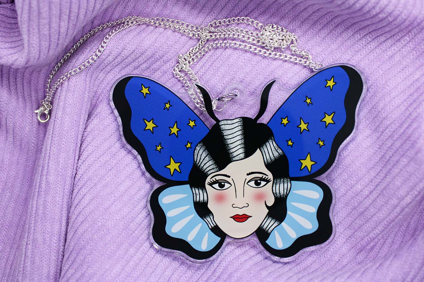 original romantic blue and yellow lady head butterfly necklace from charlotte rose