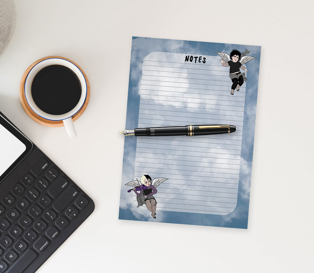 original a5 lined notepad with goth cherubs design by charlotte rose
