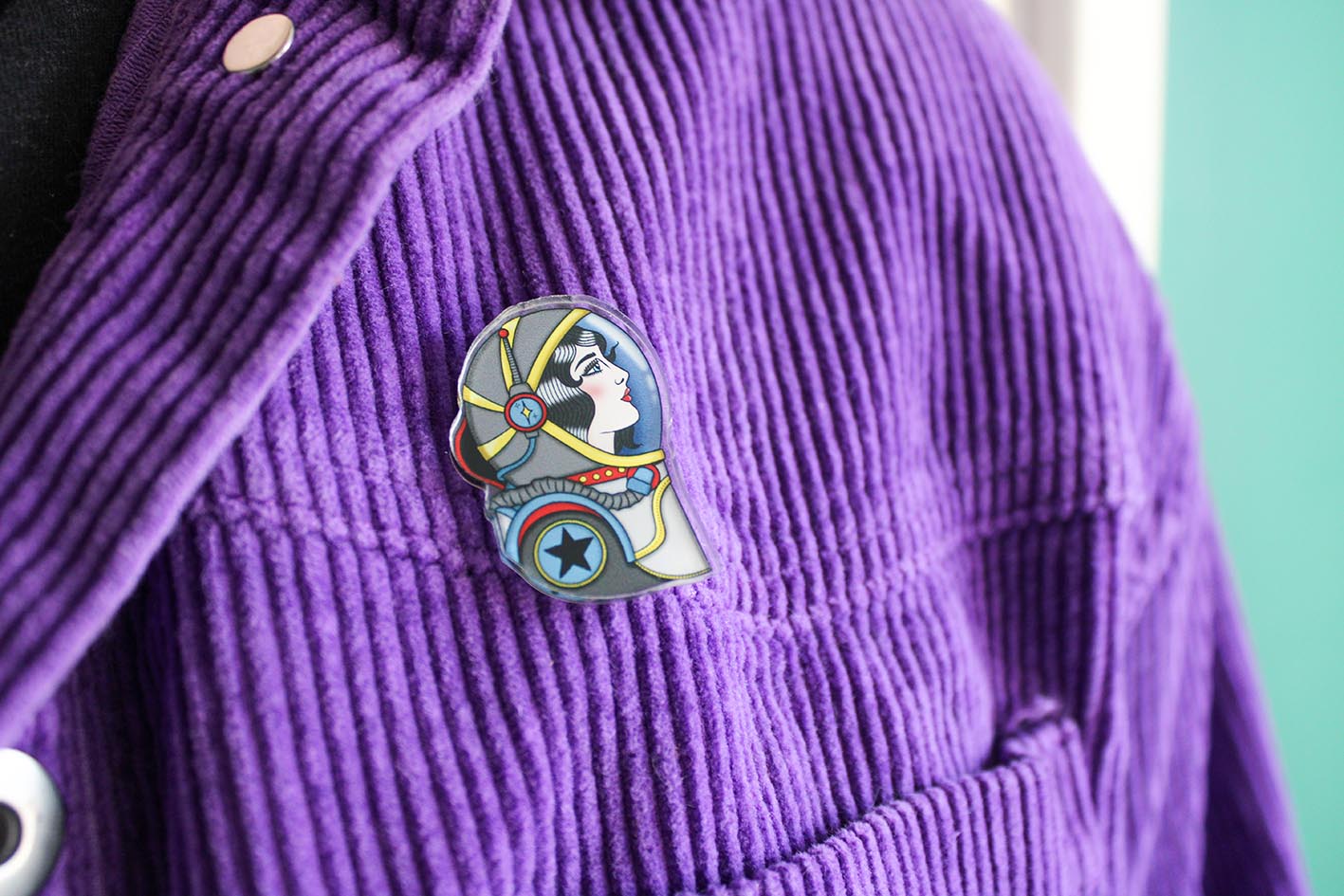 original female astronaut lady head pin badge from charlotte rose