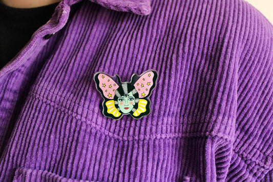 Original alien butterfly pin badge by Charlottte Rose