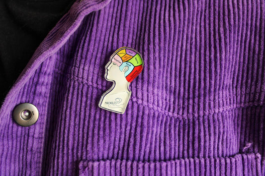 original phrenology head pin badge by charlotte rose