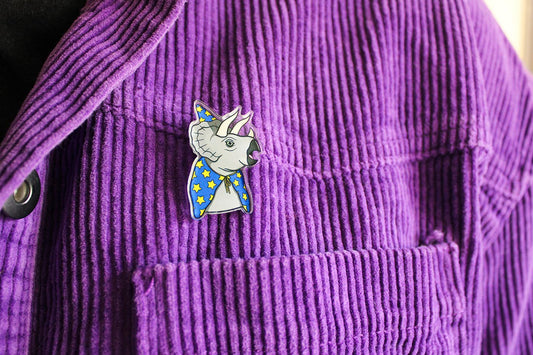 original triceratops dinosaur wizard pin badge from charlotte rose
