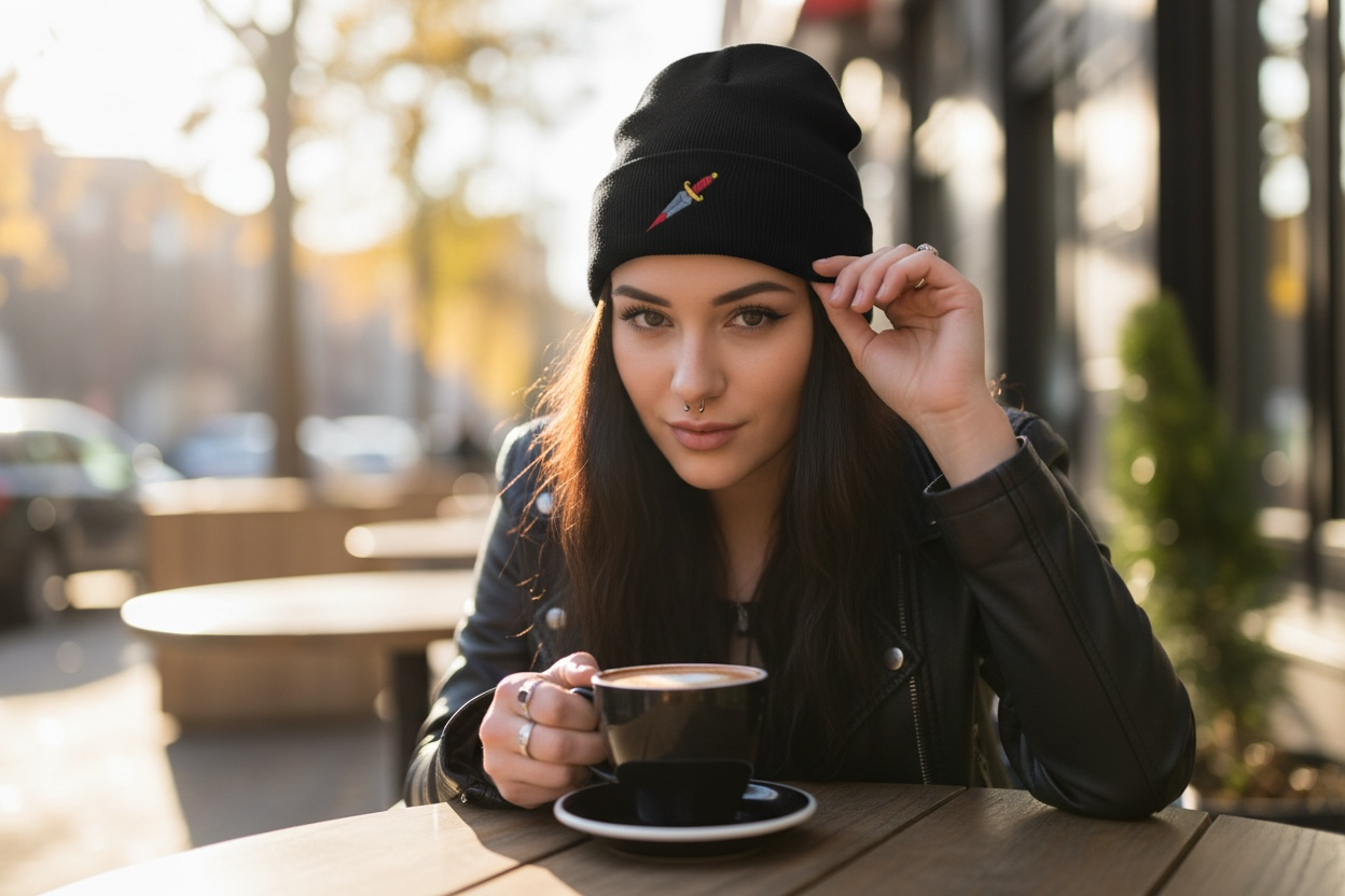 Dagger Embroidered Beanie