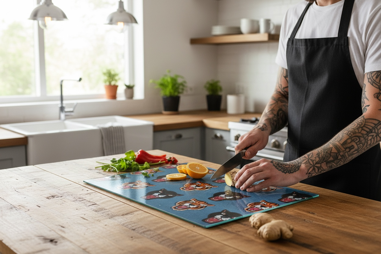 Big Cats Glass Cutting Board - Wild Cat Kitchen Decor | Unique Serving Board