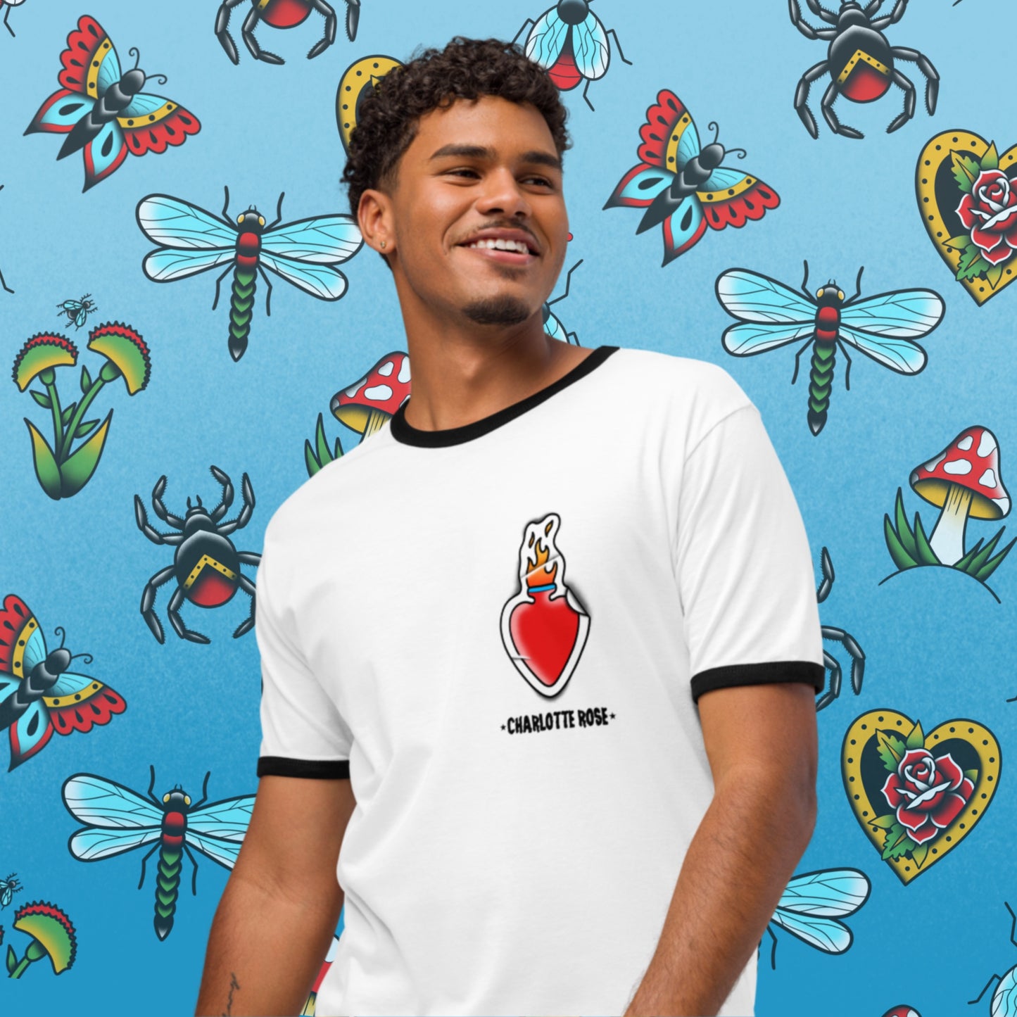 Sacred Heart Sticker ringer t-shirt