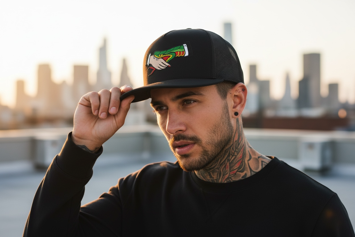Snake Hand Trucker Cap - Tattoo Flash Style Hat | Alternative Streetwear
