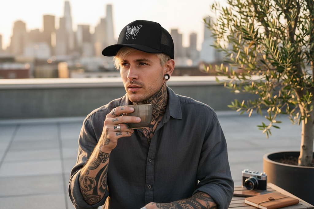 Spider Web Butterfly Trucker Cap