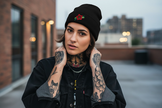 Trad Flower Embroidered Beanie