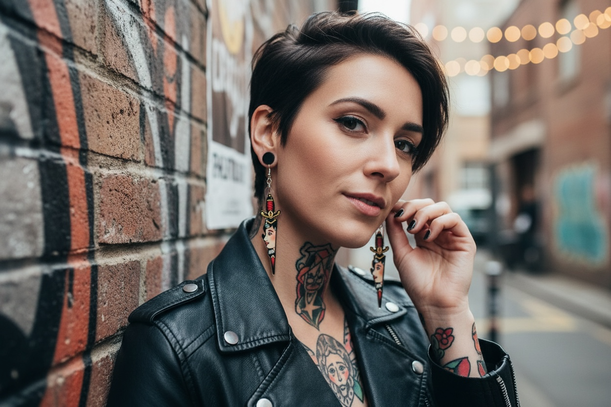 Lady Face Dagger Earrings