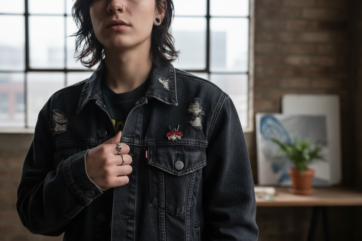 Ladybug Lady face pin badge