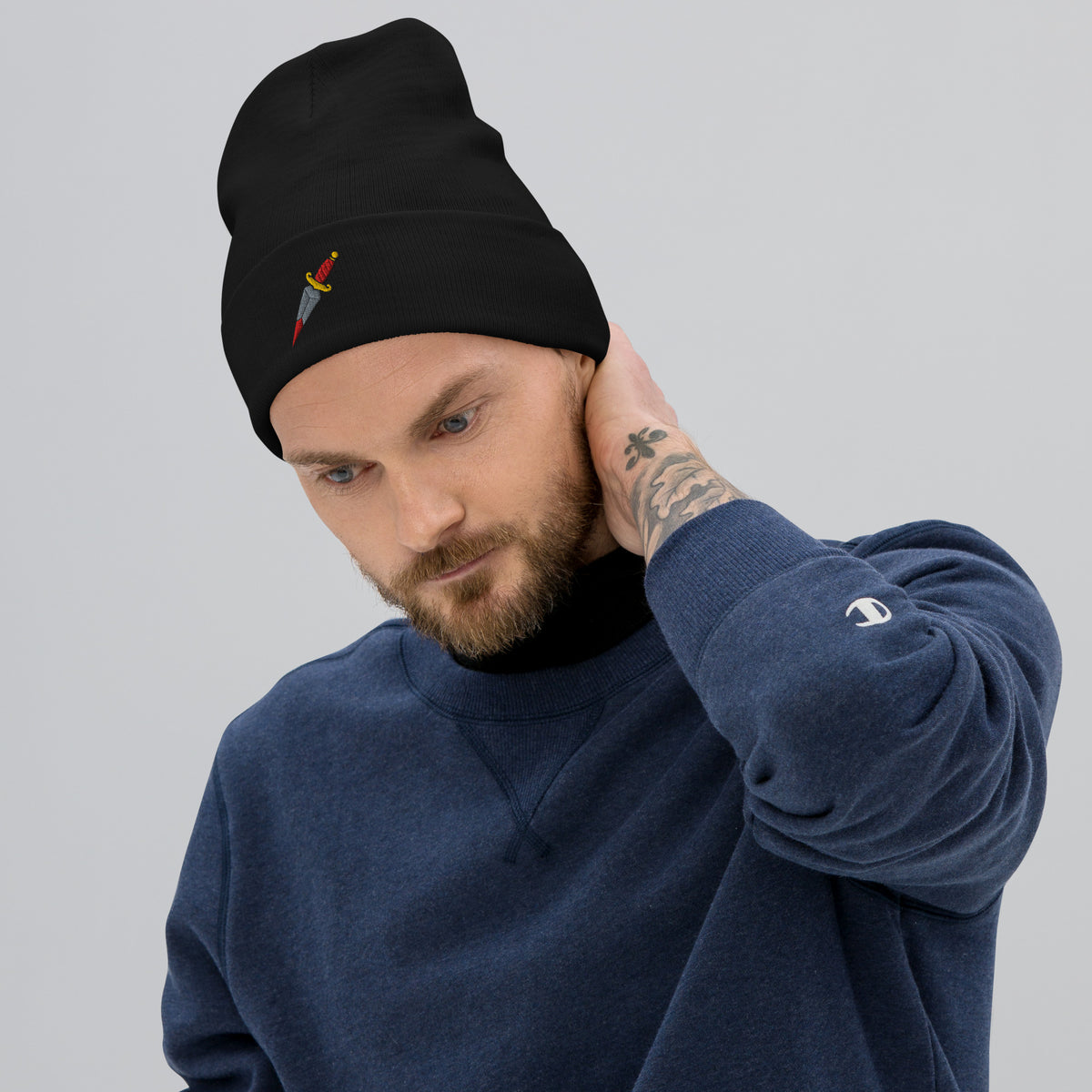 original dagger embroidered knitted beanie hat