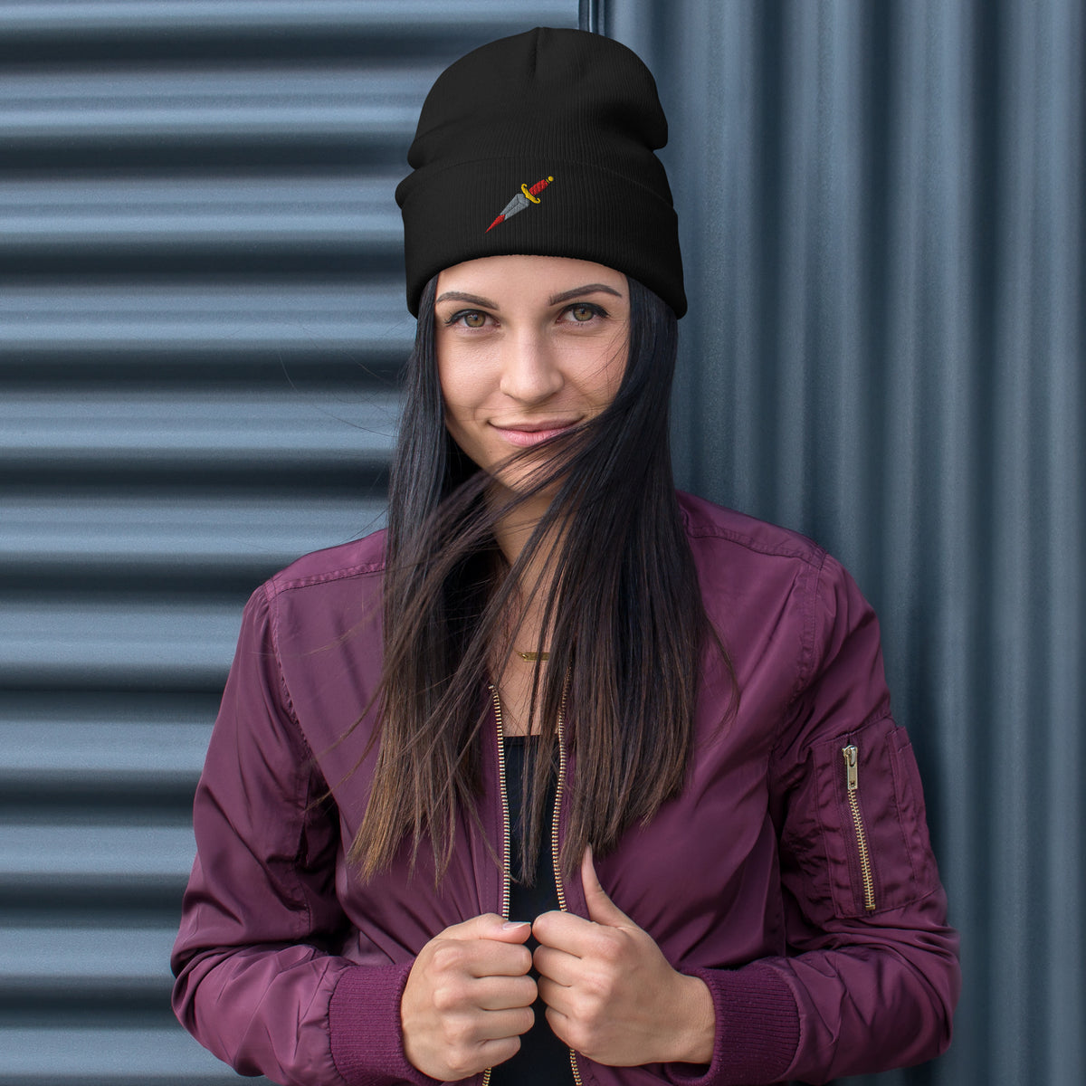 original dagger embroidered knit beanie hat