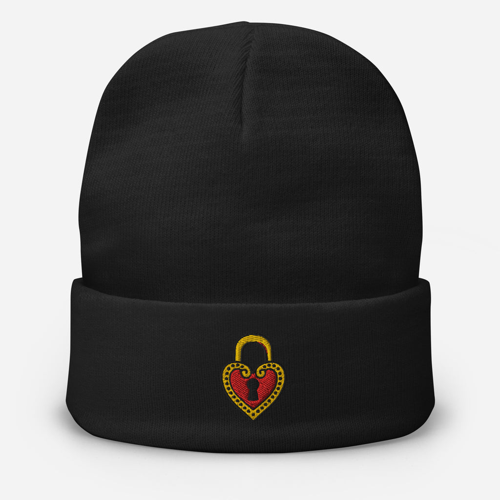 original heart locket embroidered knitted beanie from charlotte rose