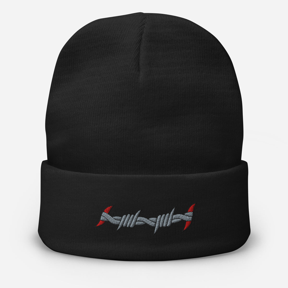 original barbed wire embroidered beanie hat from charlotte rose