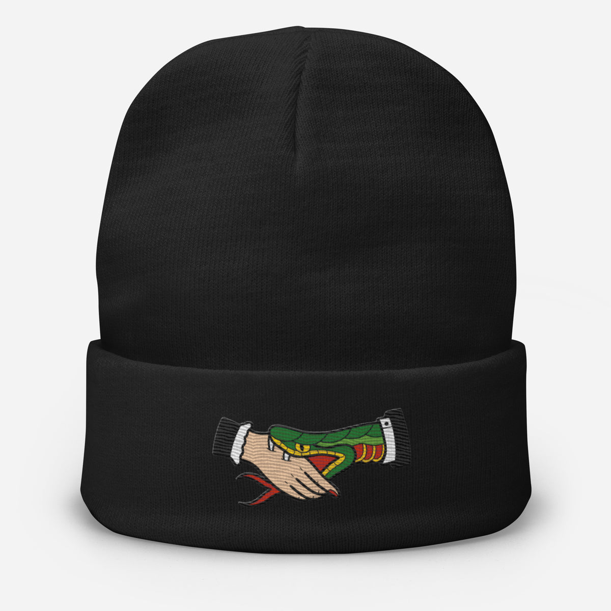 original embroidered snake handshake beanie hat from charlotte rose