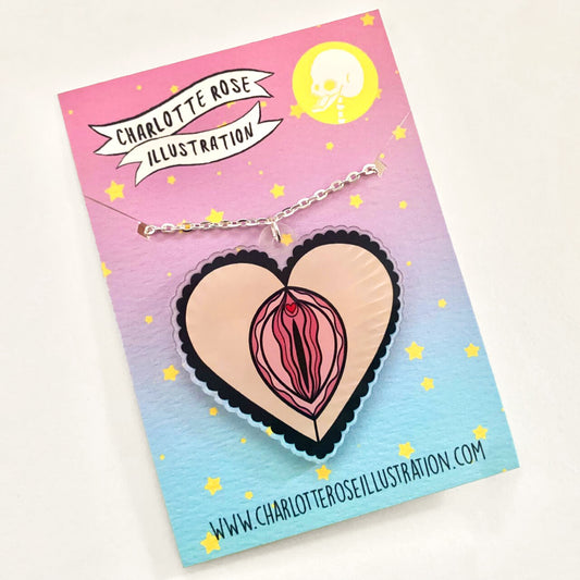 original feminist jewellery vulva necklace by charlotte rose