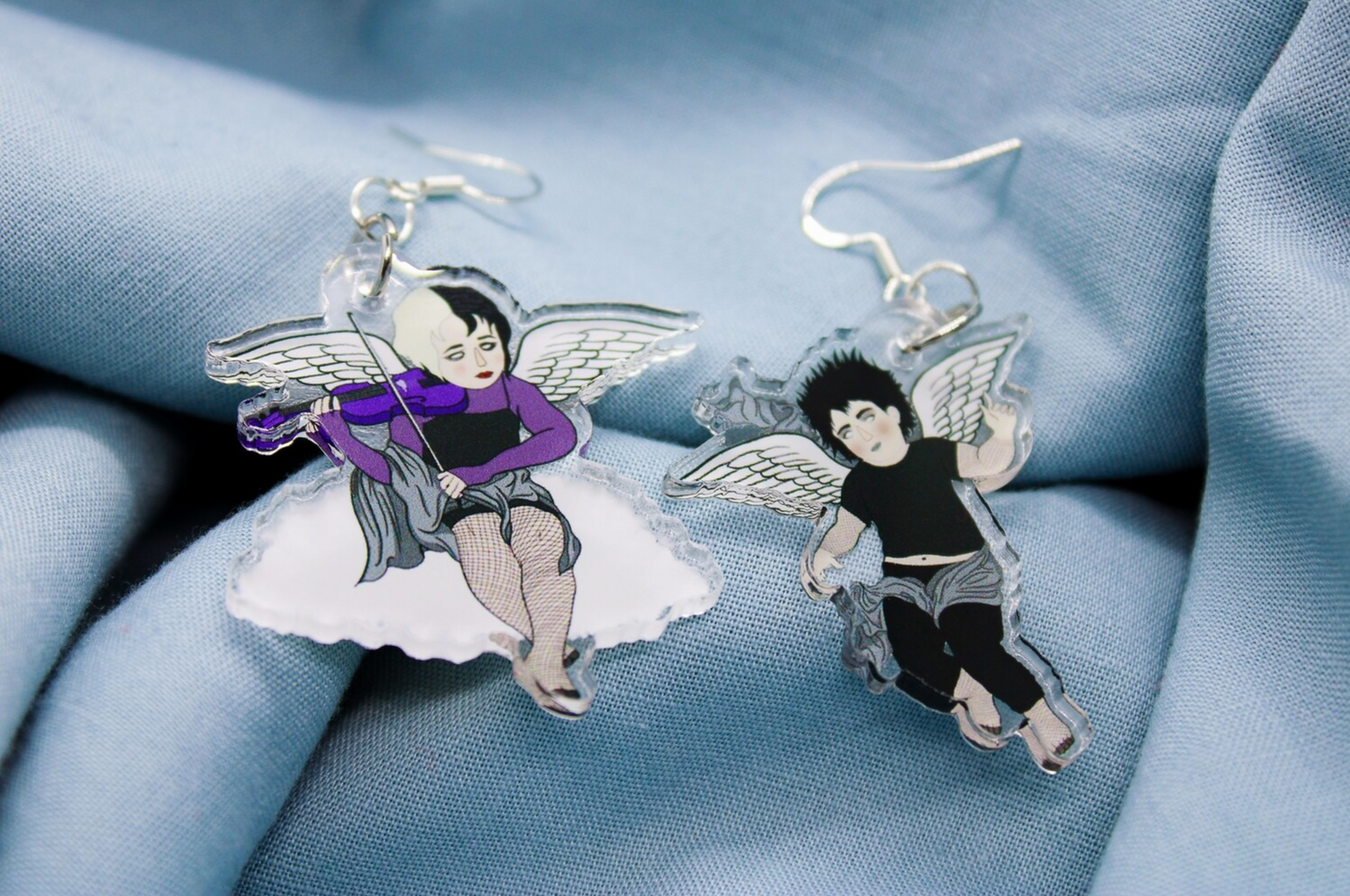 Goth Cherub Earrings - boy and girl goth angel dangle earrings