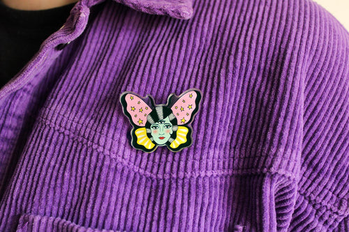 Original alien butterfly pin badge by Charlottte Rose